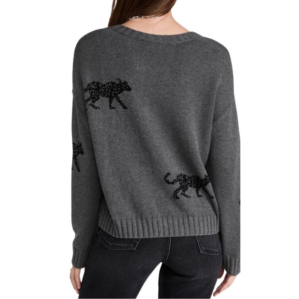 Rails Perci Jungle Cat Cotton Cashmere Gray Crewneck Knit Sweater Sz MEDIUM - Picture 6 of 15